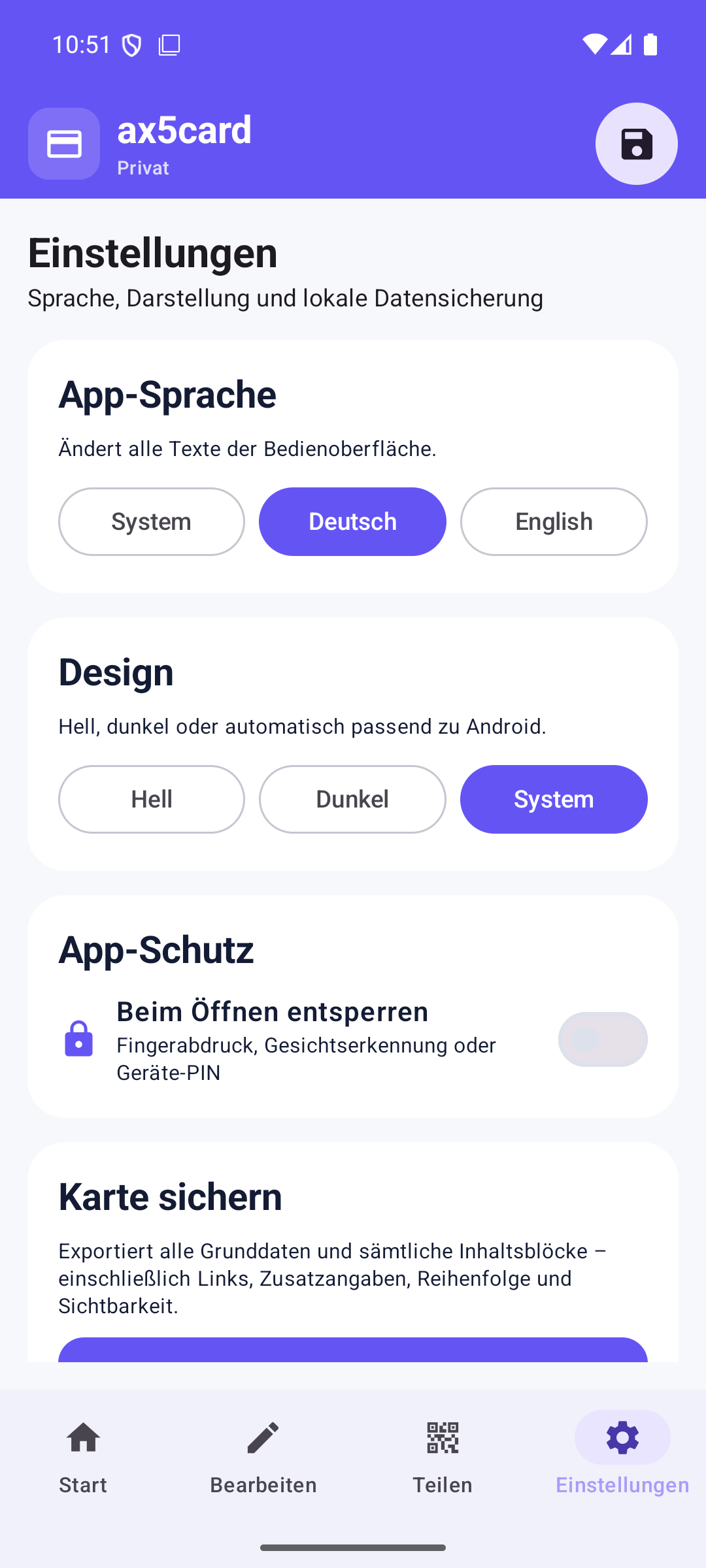 ax5card Einstellungen