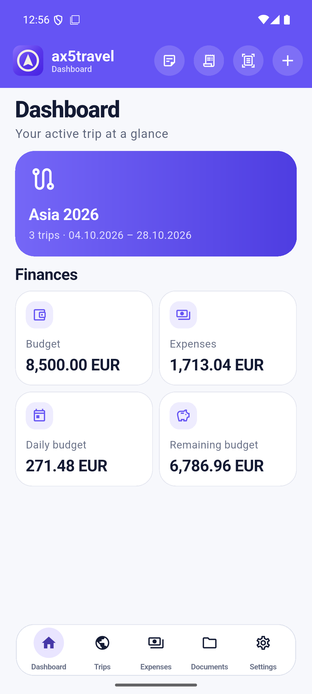 ax5travel App dashboard